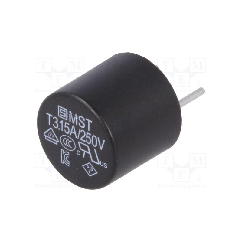 10 pcs : 34.662 - Fuse: fuse, time-lag, 3.15A, 250VAC, TR5, MST