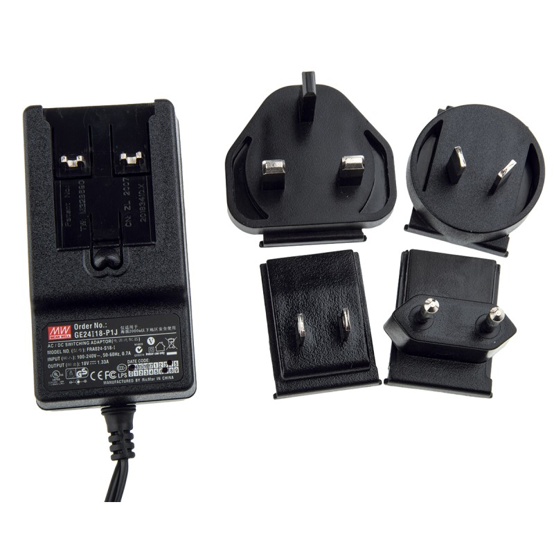 1 pcs - MEAN WELL 24W Plug-In AC/DC Adapter 18V dc Output, 1.33A Output
