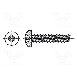 500 pcs : 5001390 - Screw, for metal, 2.9x4.5, Head: cheese head, Pozidriv, PZ1, steel