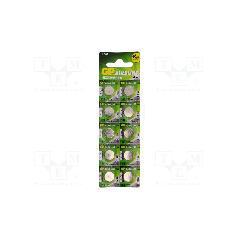 10 set : 189-U10 - Battery: alkaline, 1.5V, LR1130,LR54,coin, non-rechargeable