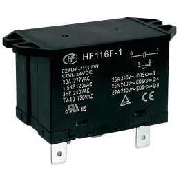 1 pcs - Hongfa Europe GMBH Flange Mount Power Relay, 24V dc Coil, 30A Switching Current, SPST