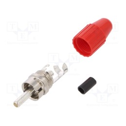10 pcs : 413-0500 - Plug, RCA, male, straight, soldering, red, brass, Enclos.mat: acetal