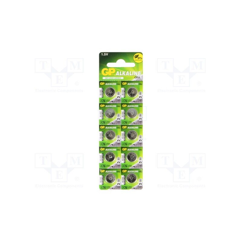 10 set : A76-U10 - Battery: alkaline, 1.5V, LR44,coin,R1154, non-rechargeable