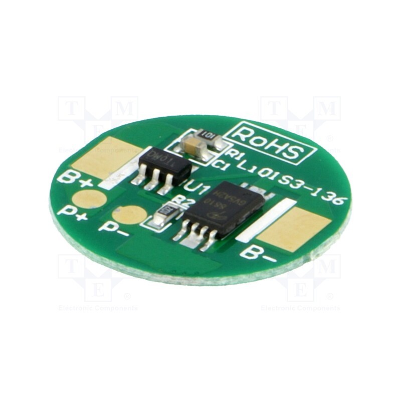 10 pcs : - PCB protection, Li-Ion, Ø18.5mm, 2.5A, 3.6VDC