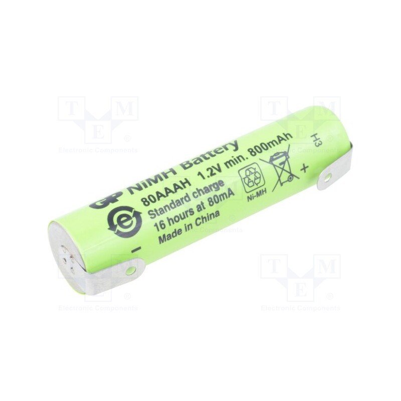 10 pcs : 80AAAH - Re-battery: Ni-MH, AAA,R3, 1.2V, 800mAh, soldering lugs