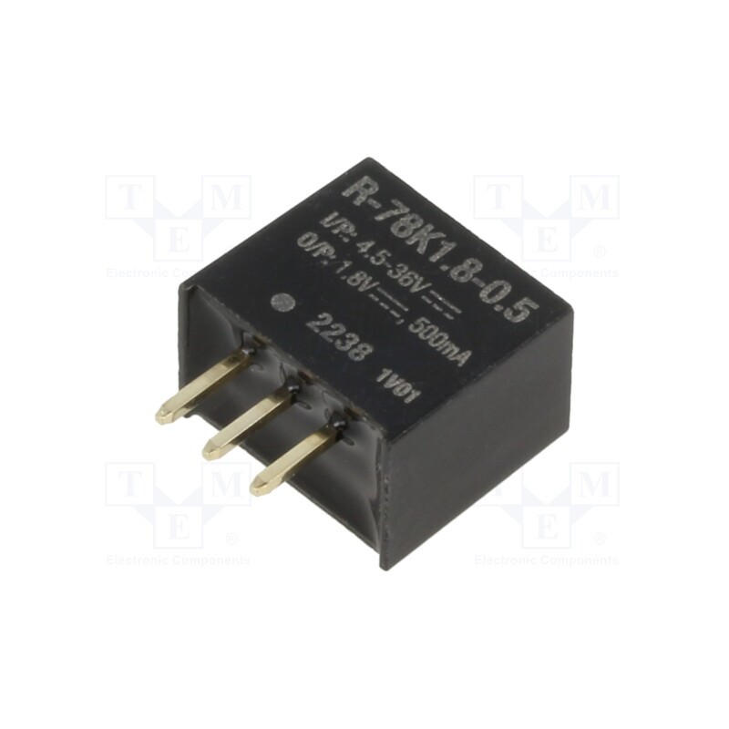 10 pcs : R-78K1.8-0.5 - Converter: DC/DC, Uin: 4.5÷36V, Uout: 1.8VDC, Iout: 500mA, SIP3, THT