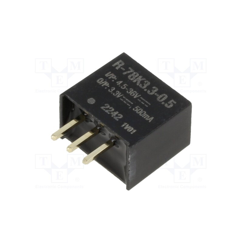 10 pcs : R-78K3.3-0.5 - Converter: DC/DC, Uin: 4.5÷36V, Uout: 3.3VDC, Iout: 500mA, SIP3, THT