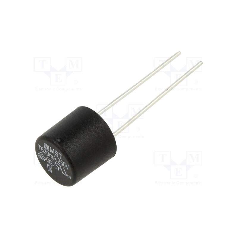 10 pcs : 34.6713 - Fuse: fuse, time-lag, 630mA, 250VAC, PCB,THT, TR5, copper, MST 250