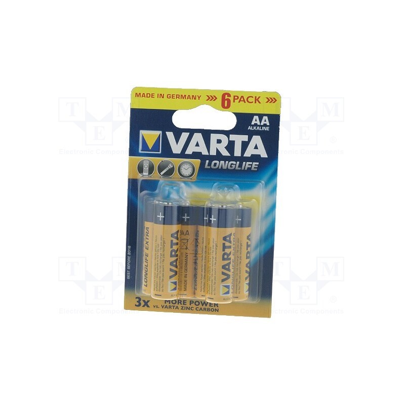 10 set : 4 106 101 436 - Battery: alkaline, 1.5V, AA, non-rechargeable, 6pcs, LONGLIFE