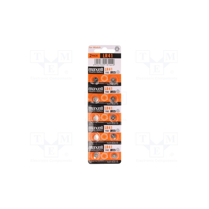 10 set : LR41 MAXELL B10 - Battery: alkaline, 1.5V, LR41,coin,R736, non-rechargeable, 10pcs.