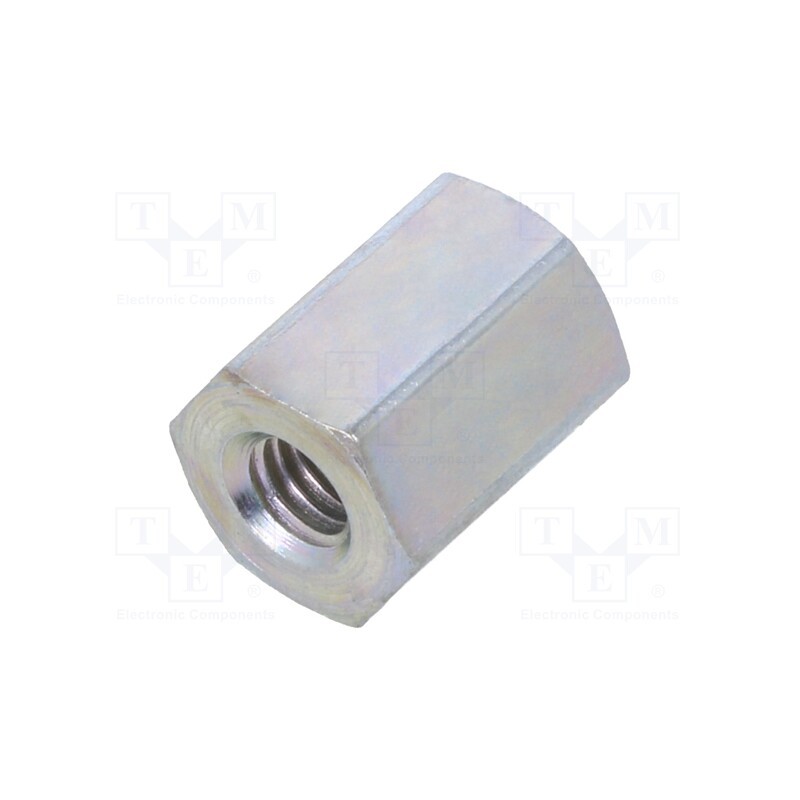 50 pcs : 125X08 - Screwed spacer sleeve, 8mm, Int.thread: M3, hexagonal, steel, zinc