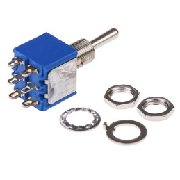 1 pcs - APEM Toggle Switch, Panel Mount, On-Off-On, DPST, Solder Terminal