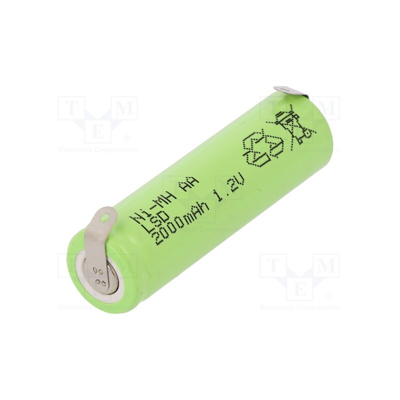 10 pcs : AA2000E SOLDERING LUGS - Re-battery: Ni-MH, AA, 1.2V, 2000mAh, soldering lugs, Ø14.5x49.5mm