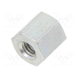 50 pcs : 122X05 - Screwed spacer sleeve, 5mm, Int.thread: M2,5, hexagonal, steel