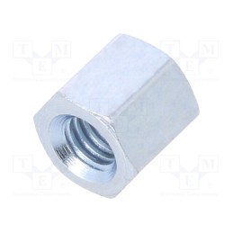 50 pcs : 123X05 - Screwed spacer sleeve, 5mm, Int.thread: M3, hexagonal, steel, zinc