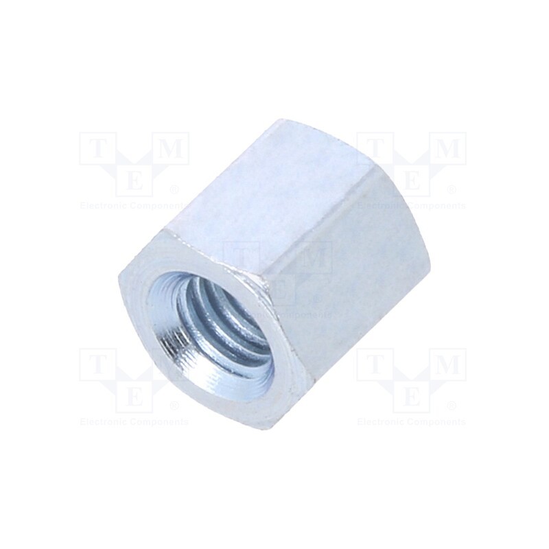50 pcs : 123X05 - Screwed spacer sleeve, 5mm, Int.thread: M3, hexagonal, steel, zinc