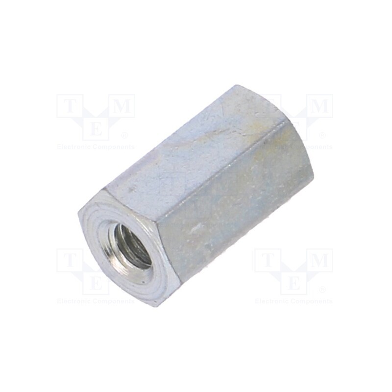 50 pcs : 125X10 - Screwed spacer sleeve, 10mm, Int.thread: M3, hexagonal, steel