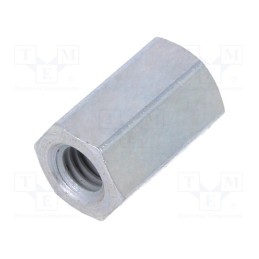 50 pcs : 123X08 - Screwed spacer sleeve, 8mm, Int.thread: M3, hexagonal, steel, zinc