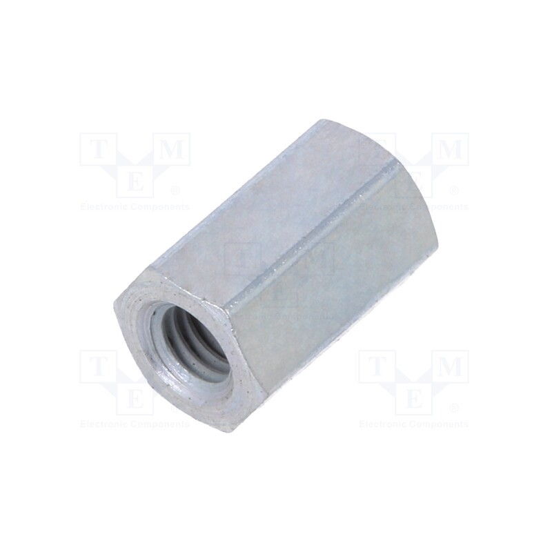 50 pcs : 123X08 - Screwed spacer sleeve, 8mm, Int.thread: M3, hexagonal, steel, zinc