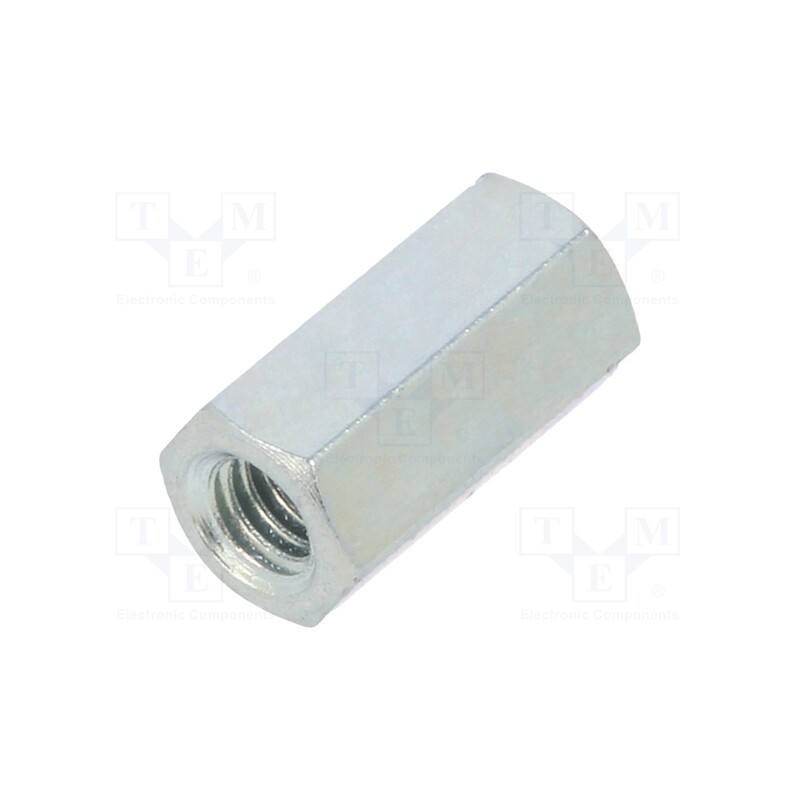 50 pcs : 1212X08 - Screwed spacer sleeve, 8mm, Int.thread: M2,5, hexagonal, steel