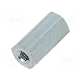 50 pcs : 122X10 - Screwed spacer sleeve, 10mm, Int.thread: M2,5, hexagonal, steel
