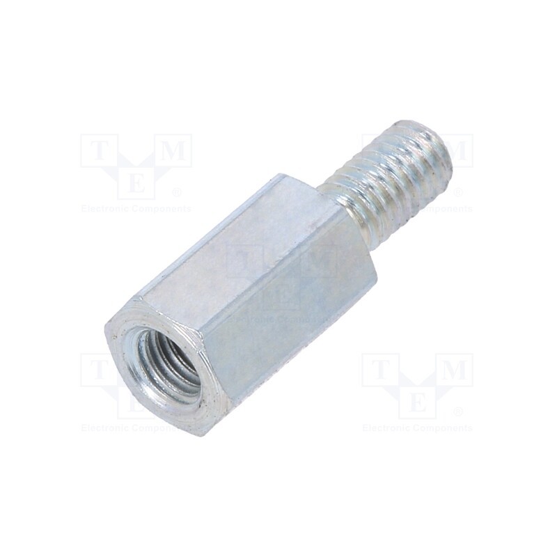 50 pcs : 223X08 - Screwed spacer sleeve, 8mm, Int.thread: M3, Ext.thread: M3, steel