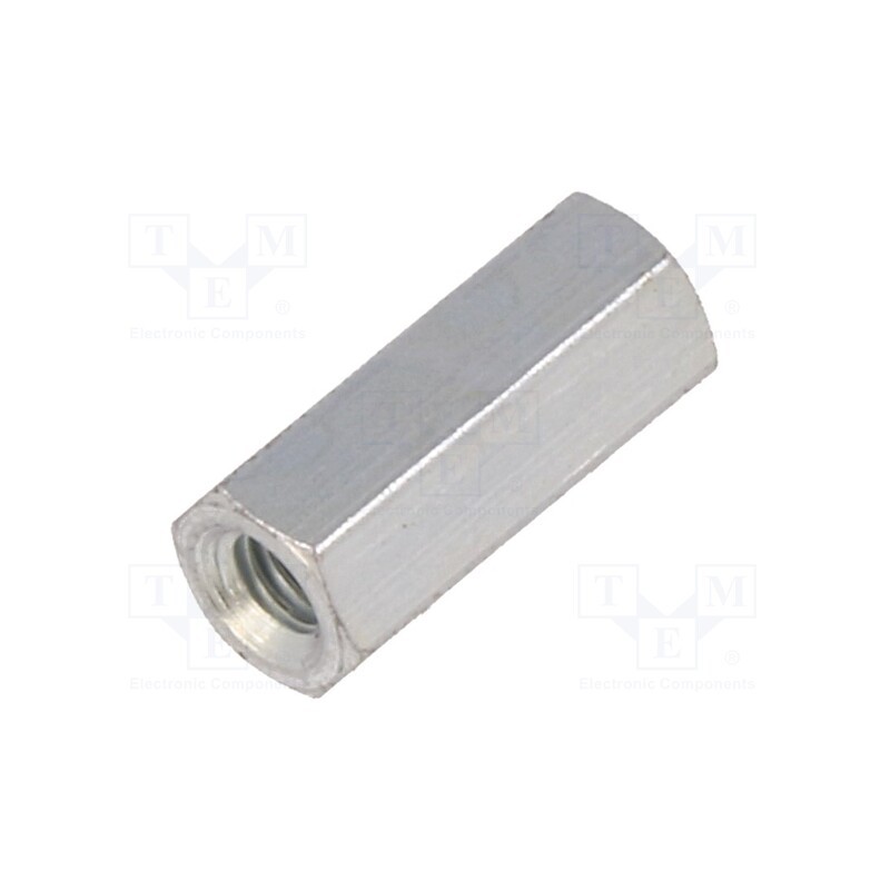 50 pcs : 123X12 - Screwed spacer sleeve, 12mm, Int.thread: M3, hexagonal, steel