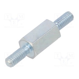 50 pcs : 422X08 - Screwed spacer sleeve, 8mm, Ext.thread: M2,5, hexagonal, steel