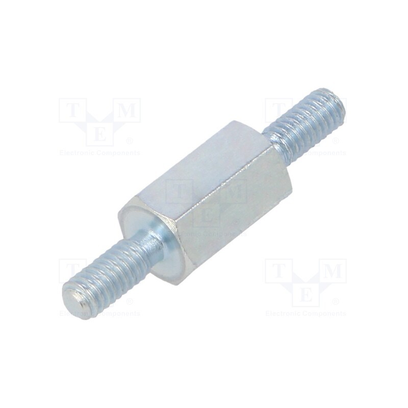 50 pcs : 422X08 - Screwed spacer sleeve, 8mm, Ext.thread: M2,5, hexagonal, steel