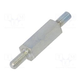 50 pcs : 422X12 - Screwed spacer sleeve, 12mm, Ext.thread: M2,5, hexagonal, steel