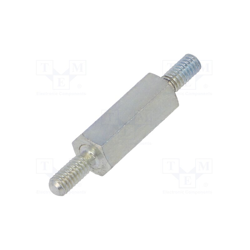 50 pcs : 422X12 - Screwed spacer sleeve, 12mm, Ext.thread: M2,5, hexagonal, steel