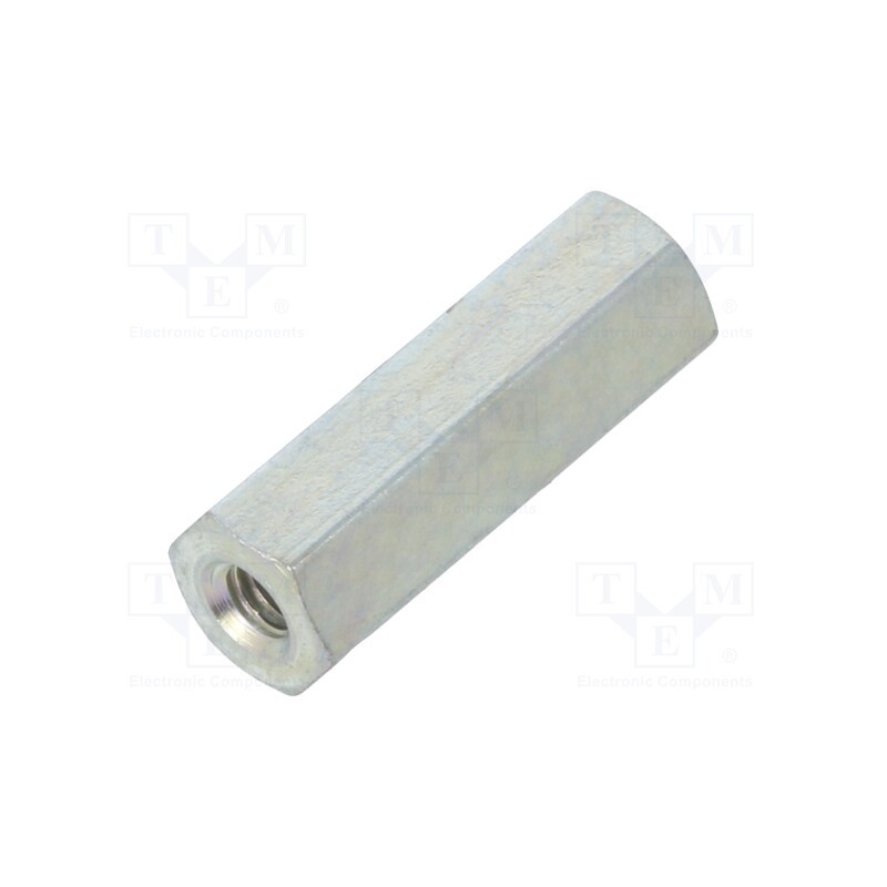 50 pcs : 122X15 - Screwed spacer sleeve, 15mm, Int.thread: M2,5, hexagonal, steel