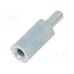 50 pcs : 222X10 - Screwed spacer sleeve, 10mm, Int.thread: M2,5, Ext.thread: M2,5