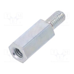 50 pcs : 223X10 - Screwed spacer sleeve, 10mm, Int.thread: M3, Ext.thread: M3, steel