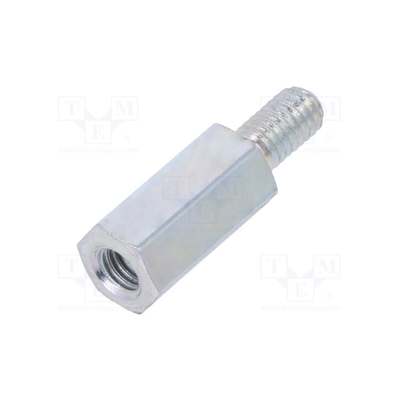 50 pcs : 223X10 - Screwed spacer sleeve, 10mm, Int.thread: M3, Ext.thread: M3, steel