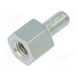 50 pcs : 225X05 - Screwed spacer sleeve, 5mm, Int.thread: M3, Ext.thread: M3, steel