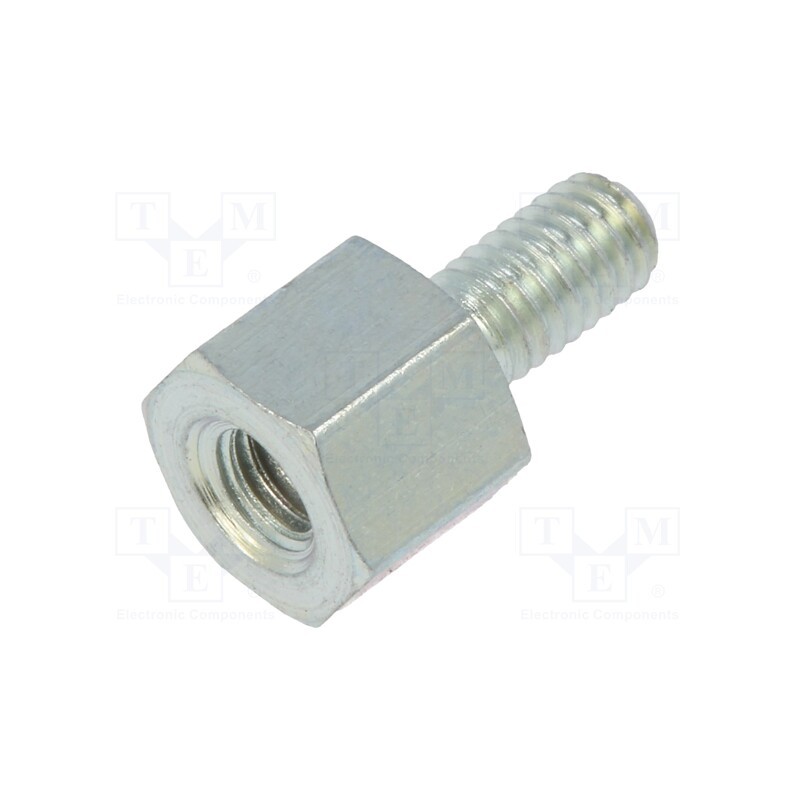50 pcs : 225X05 - Screwed spacer sleeve, 5mm, Int.thread: M3, Ext.thread: M3, steel