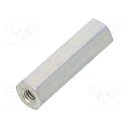 50 pcs : 122X18 - Screwed spacer sleeve, 18mm, Int.thread: M2,5, hexagonal, steel