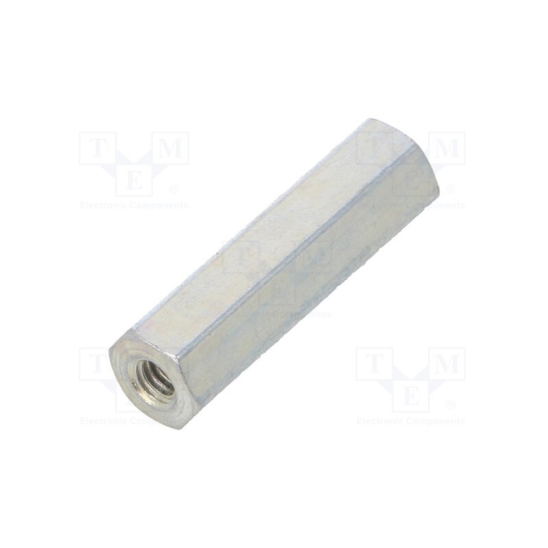 50 pcs : 122X18 - Screwed spacer sleeve, 18mm, Int.thread: M2,5, hexagonal, steel