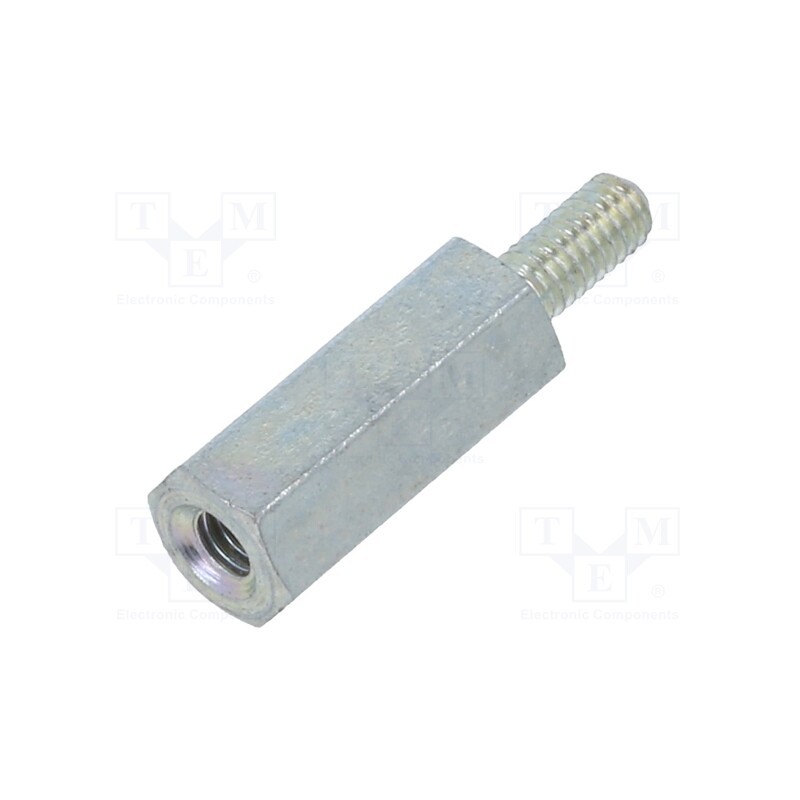 50 pcs : 222X12 - Screwed spacer sleeve, 12mm, Int.thread: M2,5, Ext.thread: M2,5