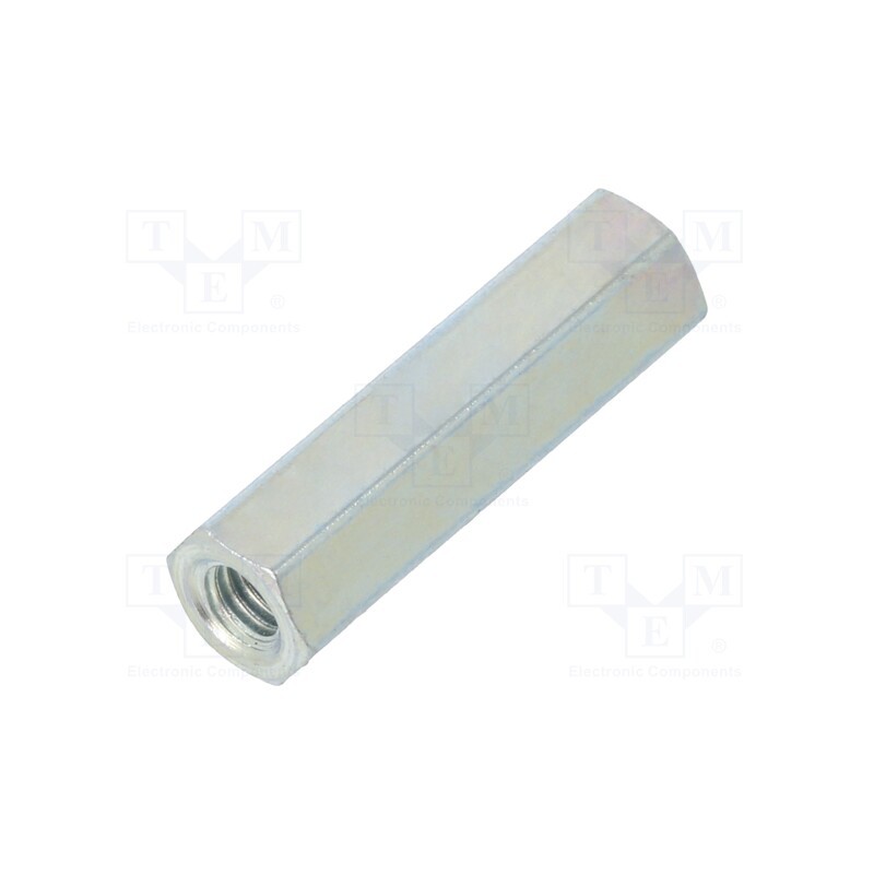 50 pcs : 123X18 - Screwed spacer sleeve, 18mm, Int.thread: M3, hexagonal, steel