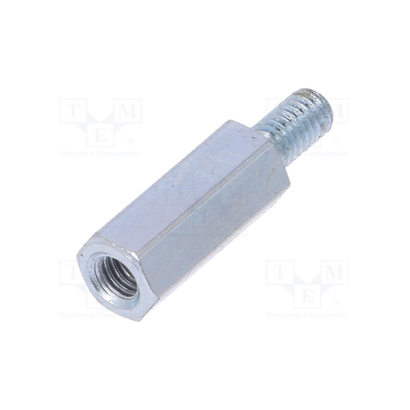 50 pcs : 223X12 - Screwed spacer sleeve, 12mm, Int.thread: M3, Ext.thread: M3, steel