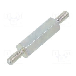 50 pcs : 421X12 - Screwed spacer sleeve, 12mm, Ext.thread: M2, hexagonal, steel