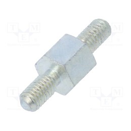 50 pcs : 424X05 - Screwed spacer sleeve, 5mm, Ext.thread: M3, hexagonal, steel, zinc