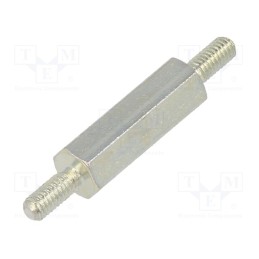 50 pcs : 422X15 - Screwed spacer sleeve, 15mm, Ext.thread: M2,5, hexagonal, steel
