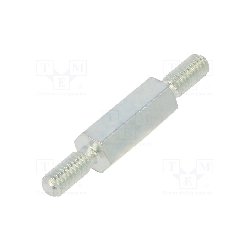 50 pcs : 4212X10 - Screwed spacer sleeve, 10mm, Ext.thread: M2,5, hexagonal, steel
