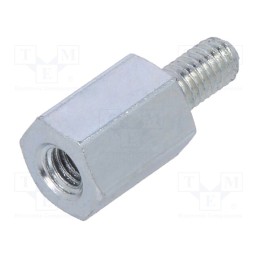 50 pcs : 225X08 - Screwed spacer sleeve, 8mm, Int.thread: M3, Ext.thread: M3, steel