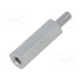 50 pcs : 222X15 - Screwed spacer sleeve, 15mm, Int.thread: M2,5, Ext.thread: M2,5