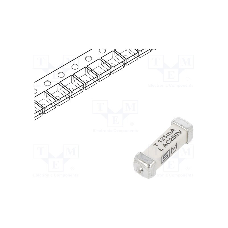 10 pcs : 3403.0157.24 - Fuse: fuse, time-lag, 125mA, 250VAC, 125VDC, SMD, ceramic, 3x10.1mm