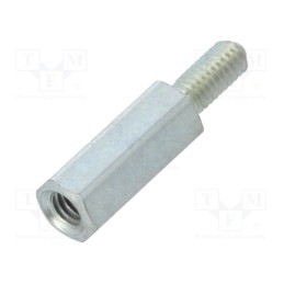 50 pcs : 2212X10 - Screwed spacer sleeve, 10mm, Int.thread: M2,5, Ext.thread: M2,5